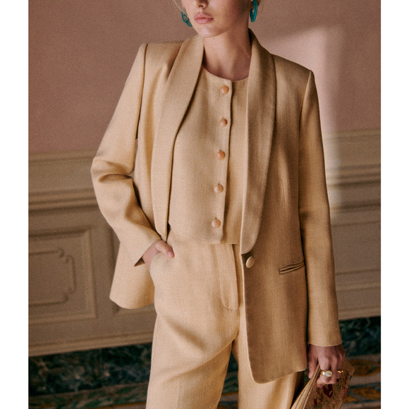 S�zane 'Gina' Beige Viscose Jacket Size 36 - Picture 1 of 5